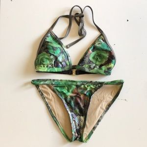 Green Floral Retro Bikini